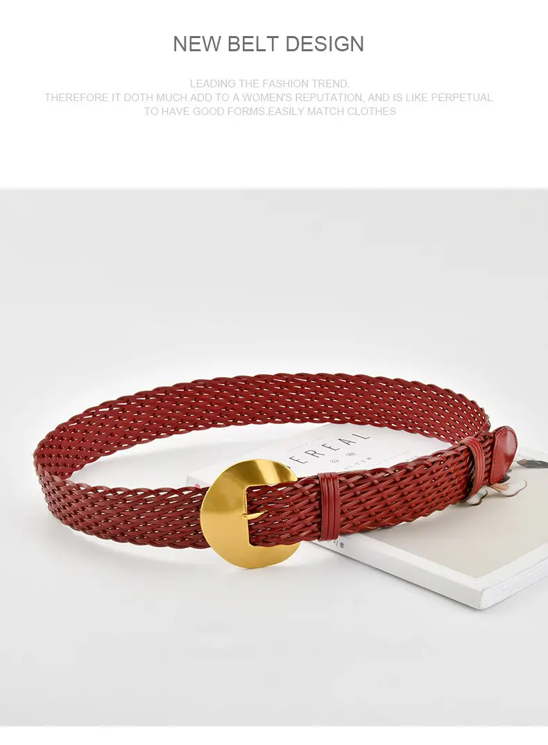 Women's Red Woven Belt with Gold Moon Buckle — feature 15