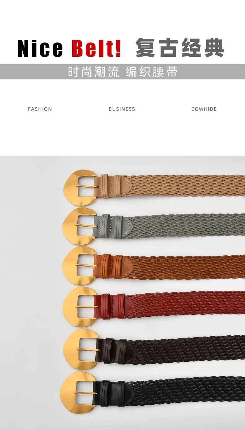 Women's Red Woven Belt with Gold Moon Buckle — feature 3