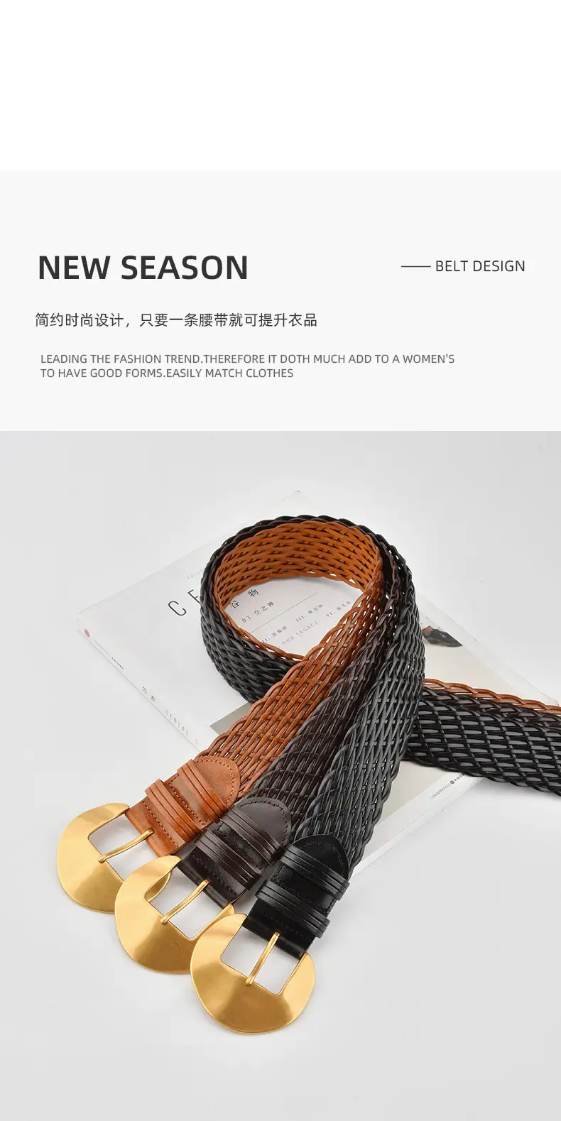 Women's Red Woven Belt with Gold Moon Buckle — feature 4