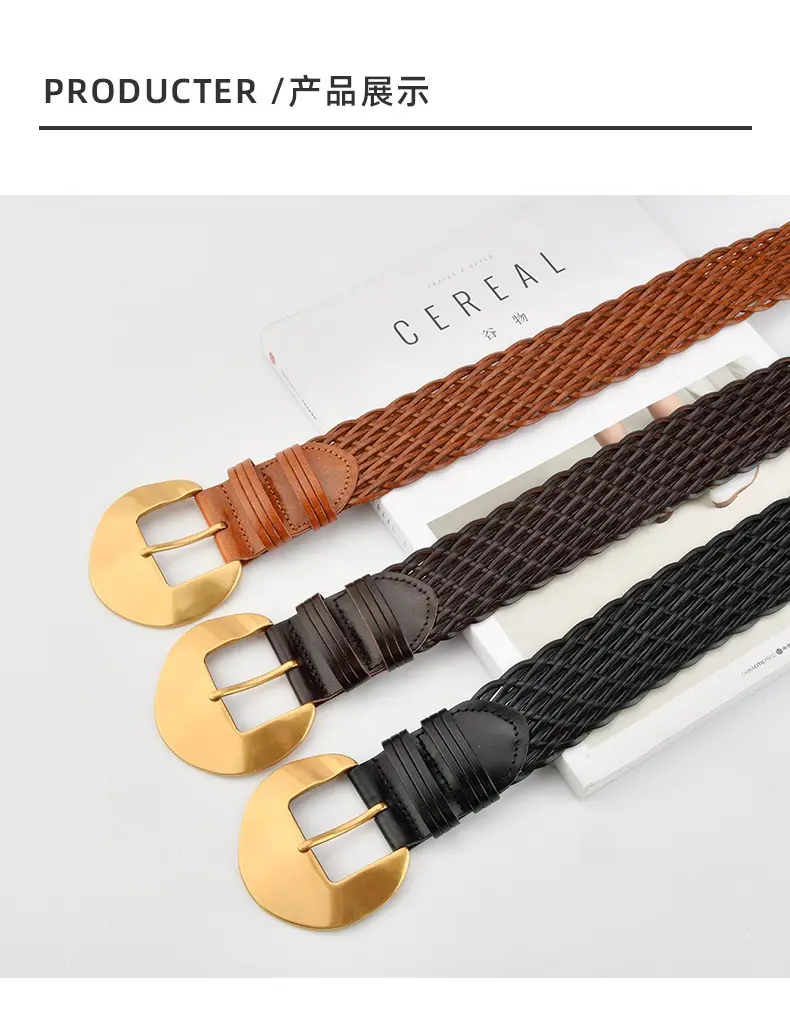 Women's Red Woven Belt with Gold Moon Buckle — feature 9