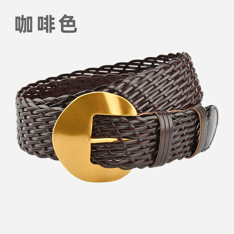 Women's Red Woven Belt with Gold Moon Buckle - Image 3