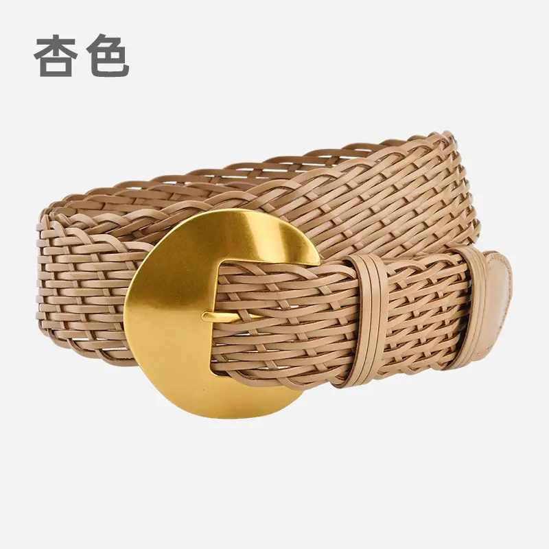 Women's Red Woven Belt with Gold Moon Buckle - Image 4