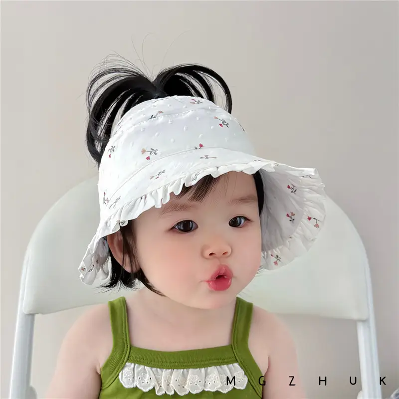 Baby Sun Hat Anti-UV Large Brim Ponytail Cap - Image 11