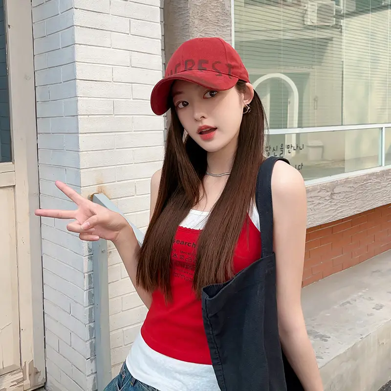 American-style Retro Letter Gray Baseball Cap Women's Wide Brim Big Face Small Cap All-match Big Head Hat - Image 11
