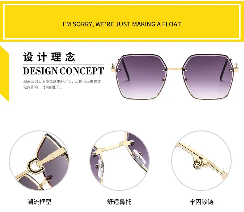 Women Cut Edge Sunglasses UV Protection Frameless Design — feature 4
