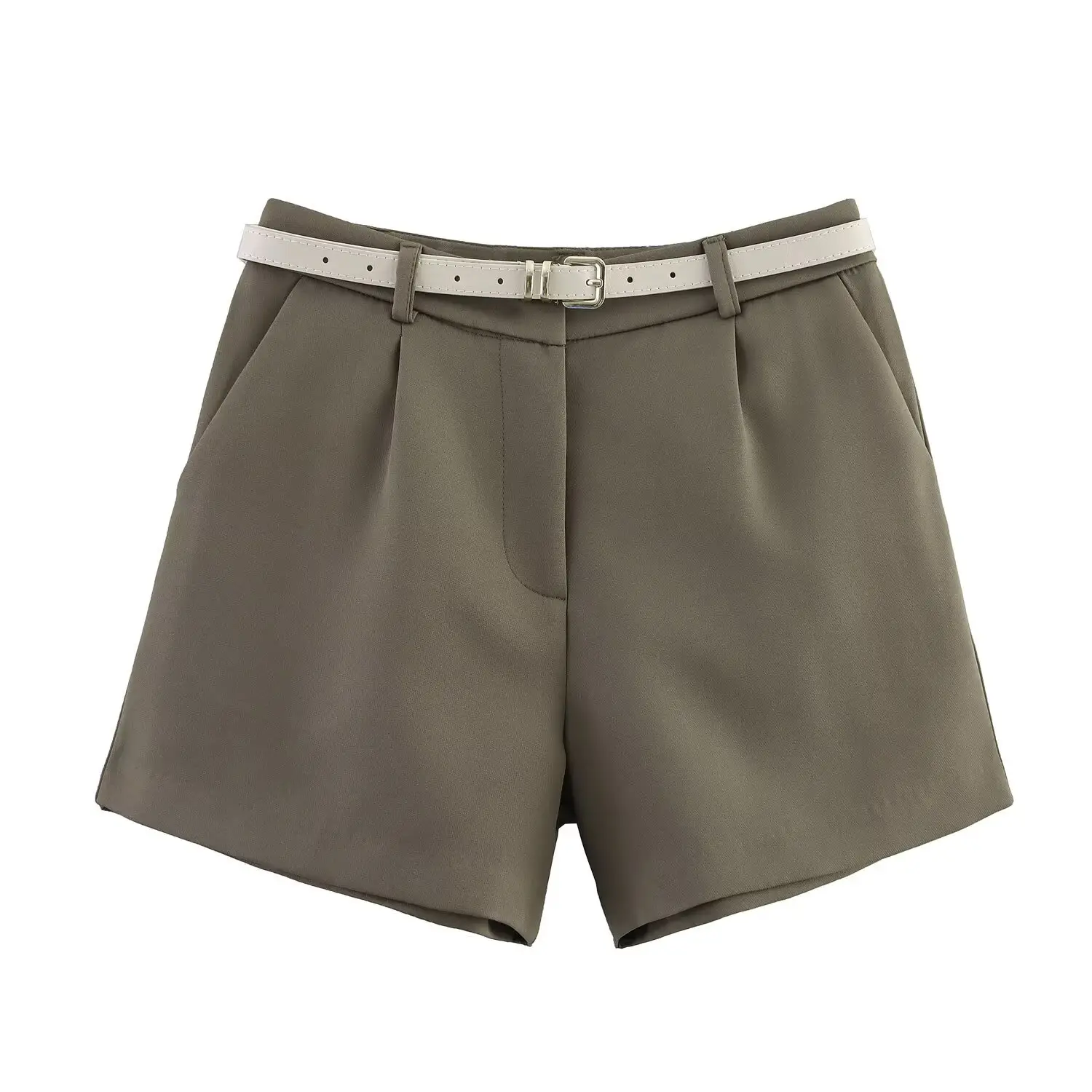 Women's Beige Belted Shorts 2025 Summer Casual — feature 6