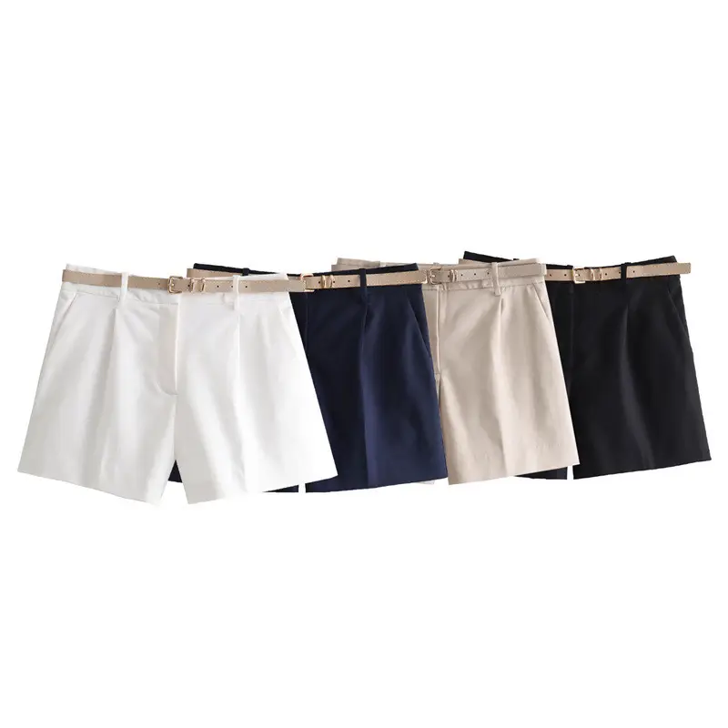 Women's Beige Belted Shorts 2025 Summer Casual — feature 8