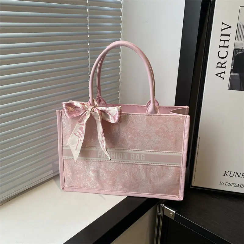 Pink Silk Bow Shoulder Bag for Women - Image 5