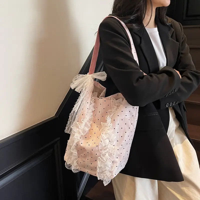 Women's Lace Shoulder Bag with Polka Dot Design — feature 30