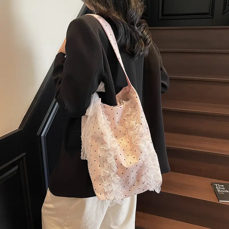Women's Lace Shoulder Bag with Polka Dot Design — feature 38