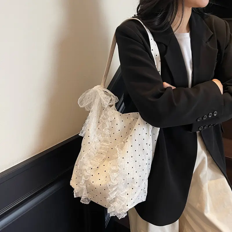 Women's Lace Shoulder Bag with Polka Dot Design — feature 40