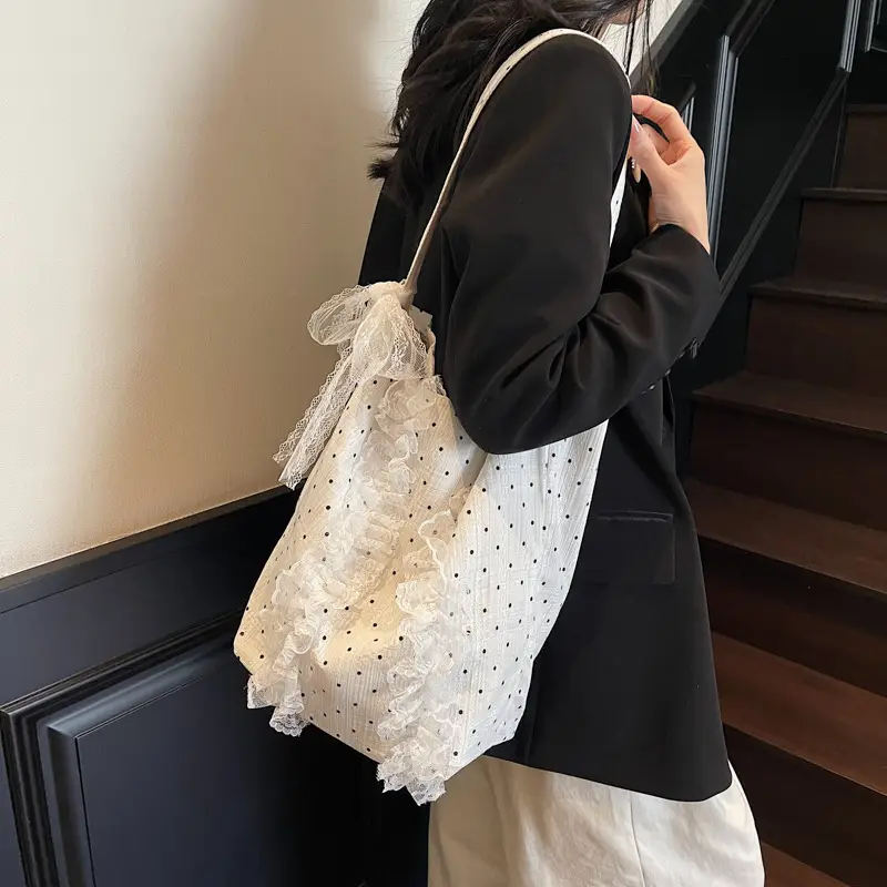 Women's Lace Shoulder Bag with Polka Dot Design — feature 42