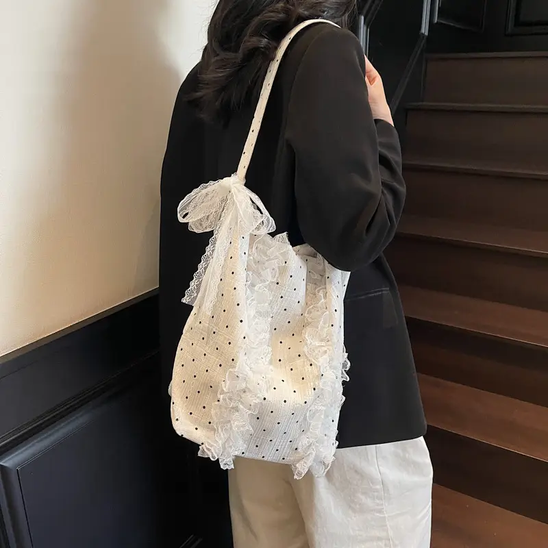 Women's Lace Shoulder Bag with Polka Dot Design — feature 46