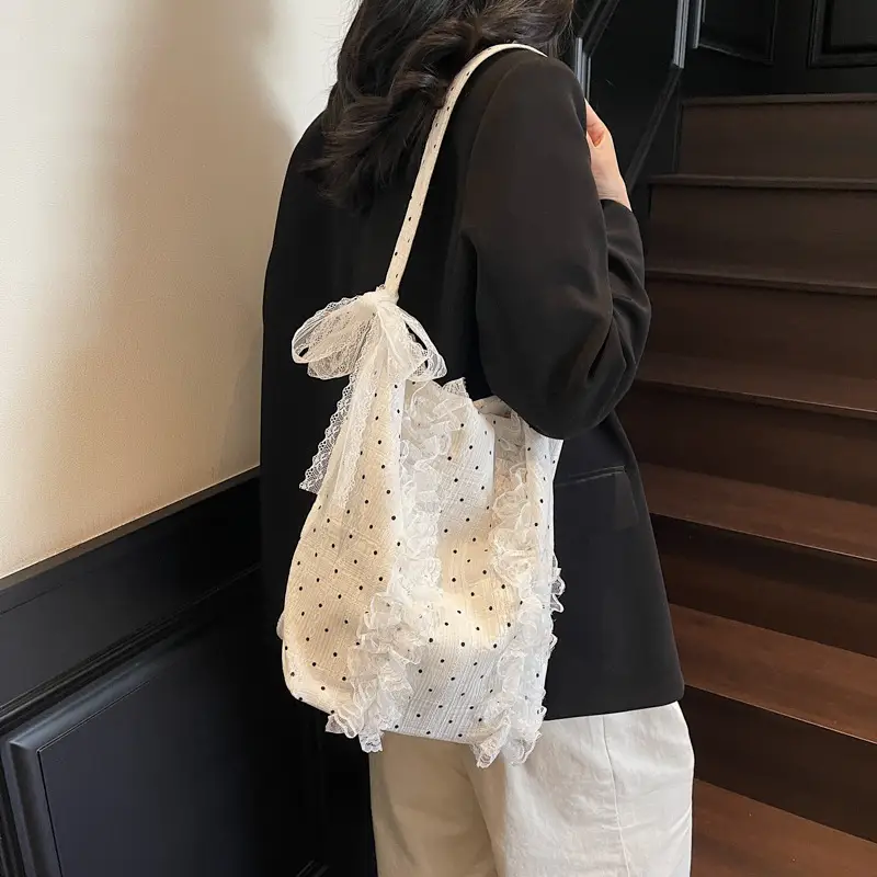 Women's Lace Shoulder Bag with Polka Dot Design — feature 48