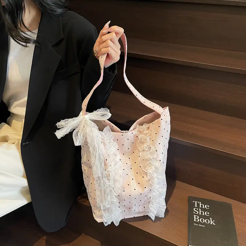 Women's Lace Shoulder Bag with Polka Dot Design — feature 49