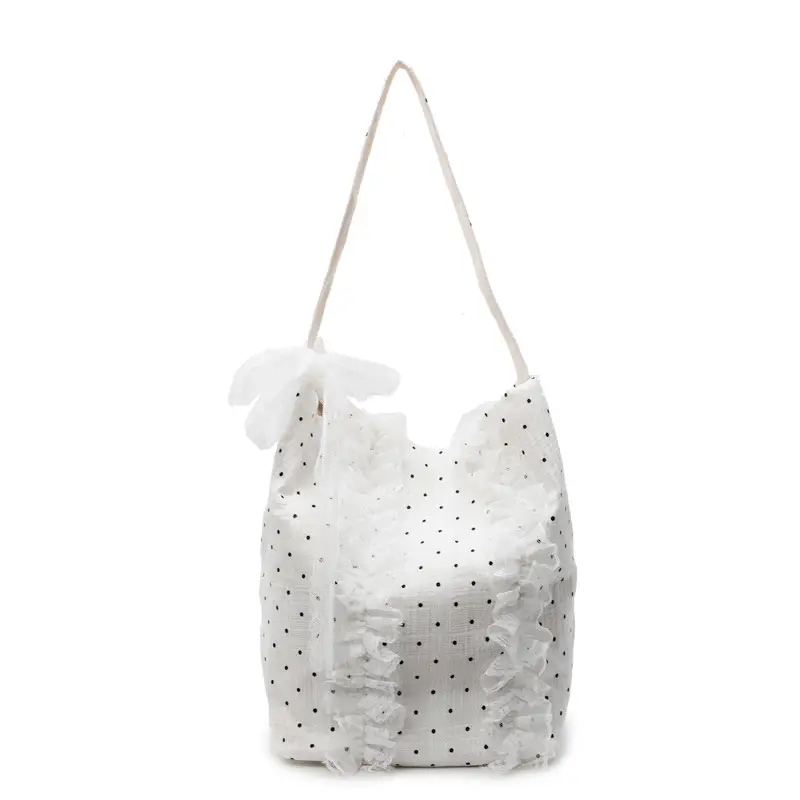 Women's Lace Shoulder Bag with Polka Dot Design - Image 2