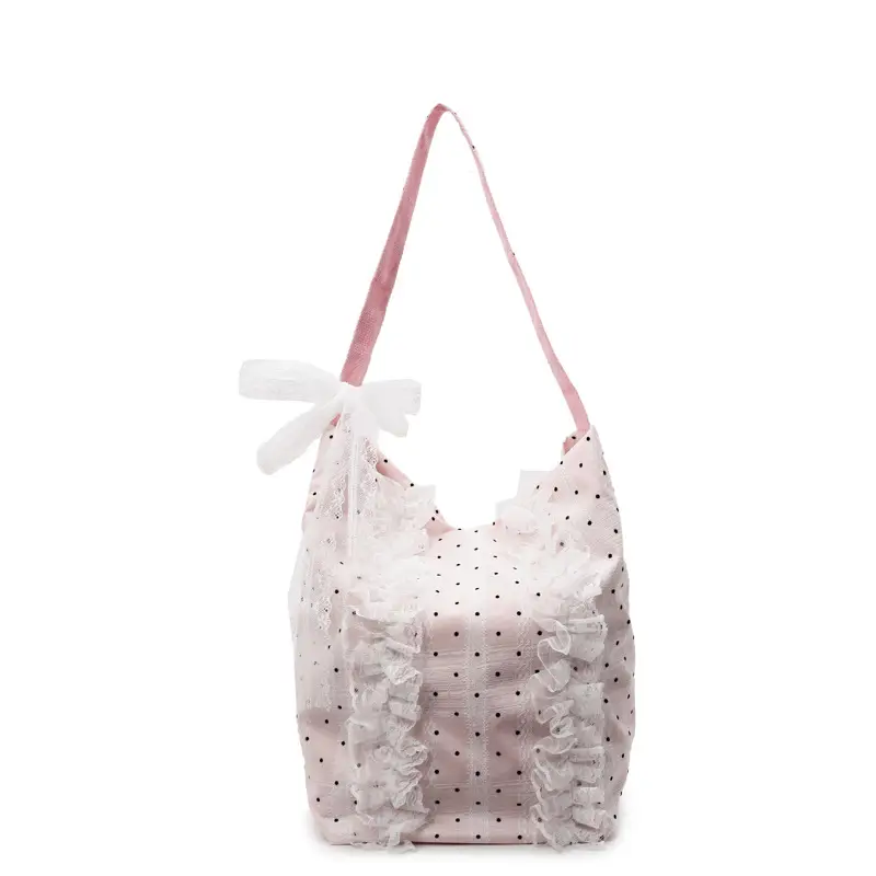 Women's Lace Shoulder Bag with Polka Dot Design - Image 3