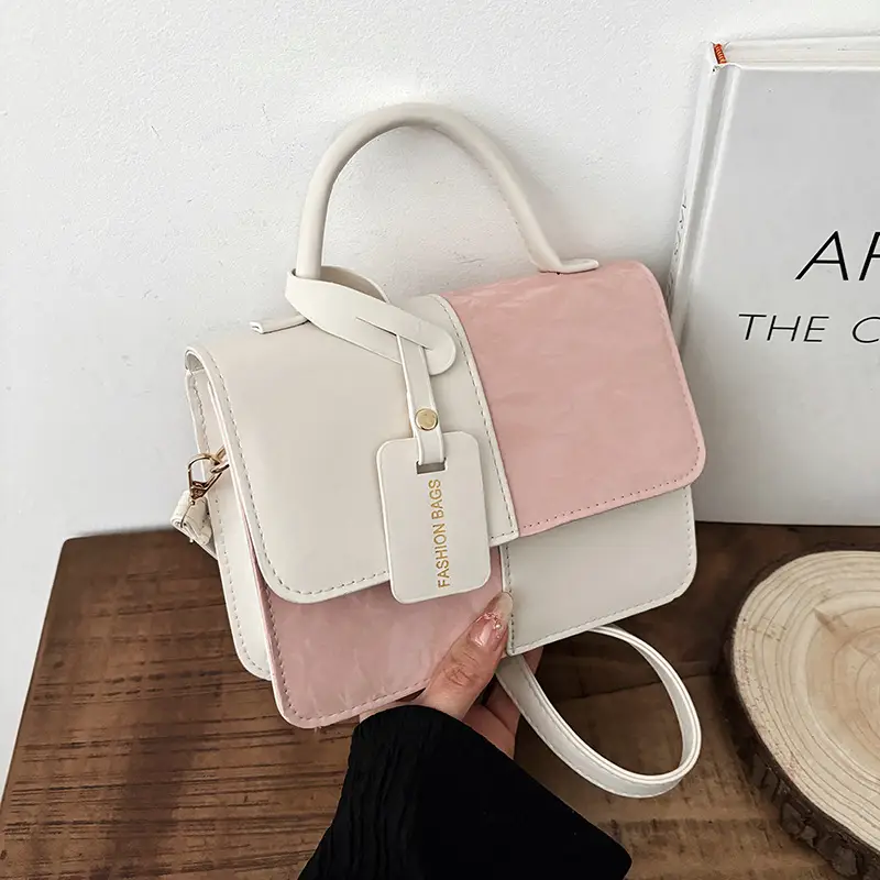 Korean Style Pink White Spliced Shoulder Bag 2025