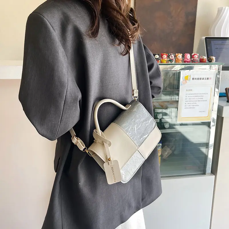 Korean Style Pink White Spliced Shoulder Bag 2025