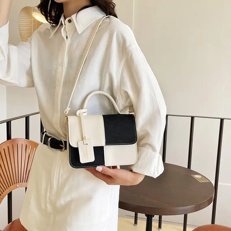 Korean Style Pink White Spliced Shoulder Bag 2025