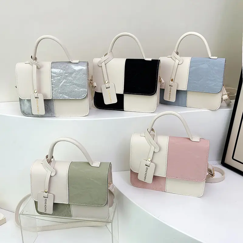 Korean Style Pink White Spliced Shoulder Bag 2025