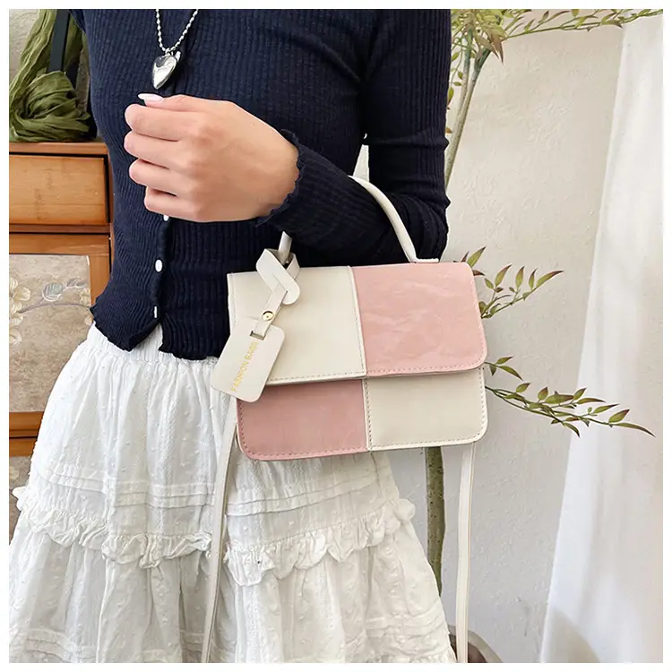 Korean Style Pink White Spliced Shoulder Bag 2025 — feature 17