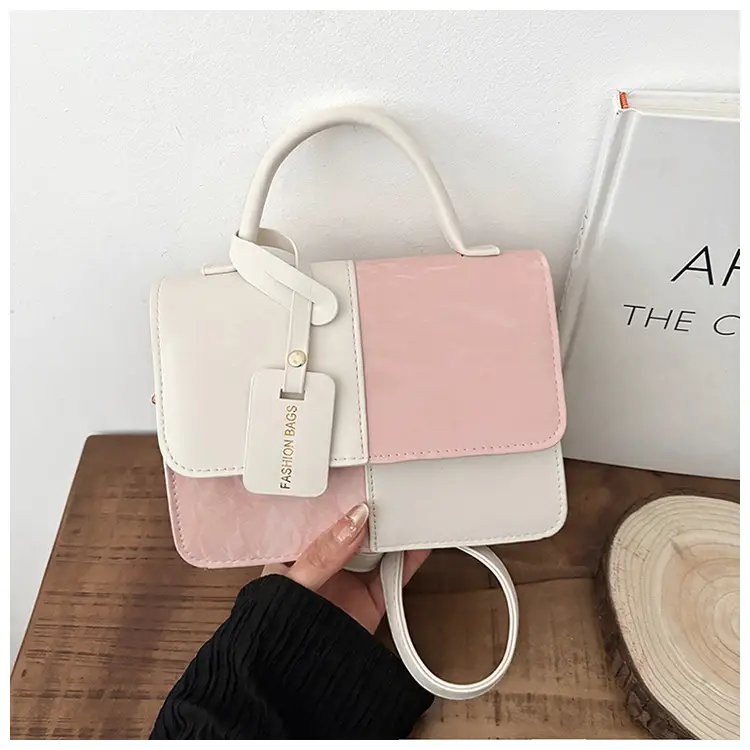 Korean Style Pink White Spliced Shoulder Bag 2025