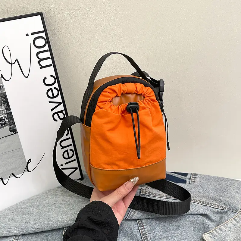 Orange Drawstring Shoulder Bag for Women - Image 5