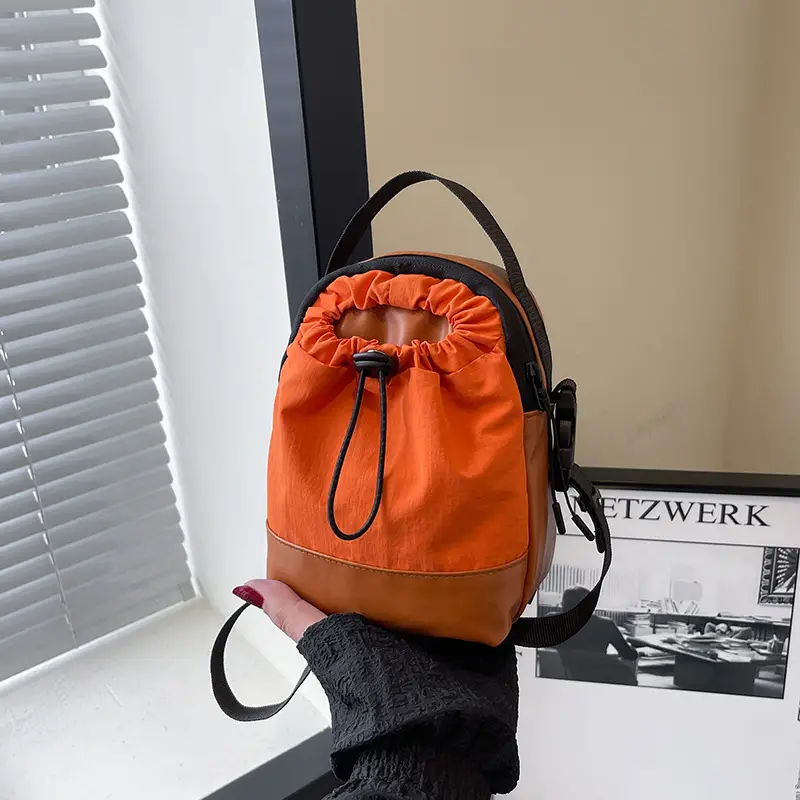 Orange Drawstring Shoulder Bag for Women - Image 4