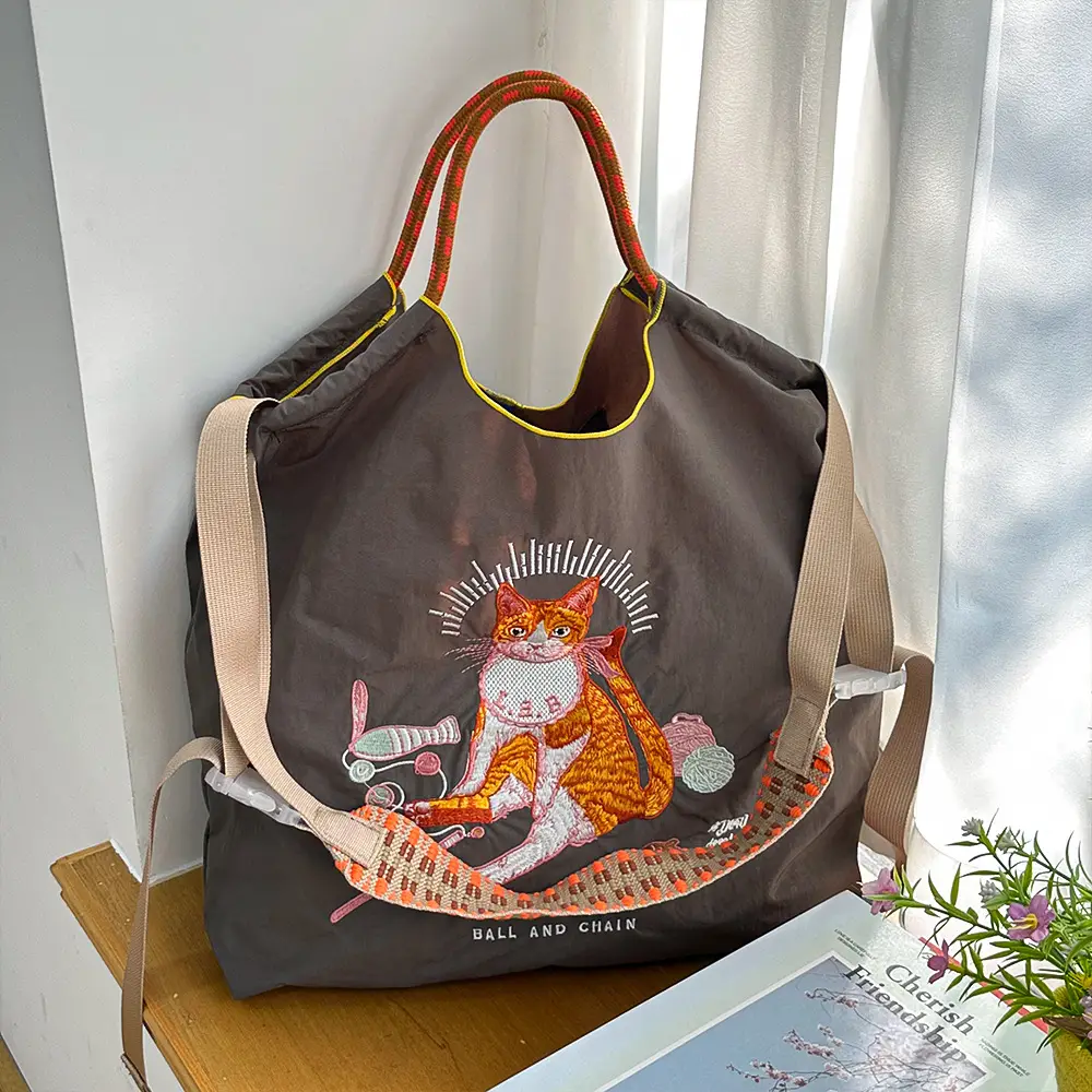 Women Embroidered Canvas Shoulder Bag with Crossbody Strap - Image 47