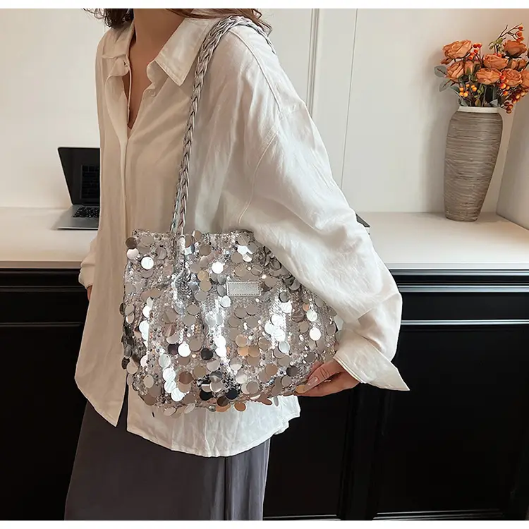 Black Sequin Personalized Shoulder Bag for Women - Image 3