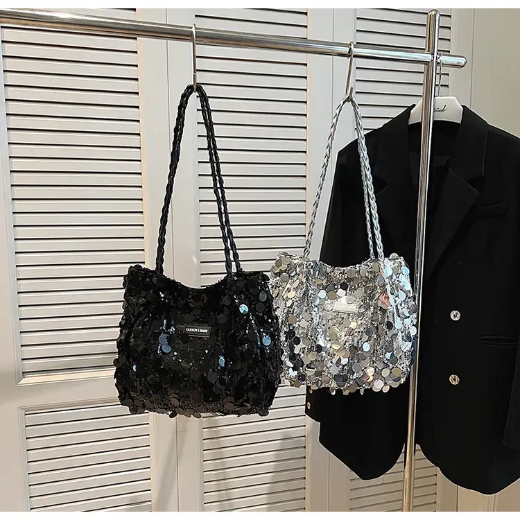 Black Sequin Personalized Shoulder Bag for Women - Image 4