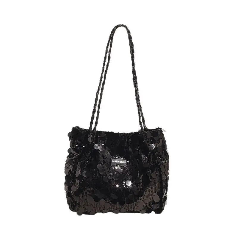 Black Sequin Personalized Shoulder Bag for Women - Image 5