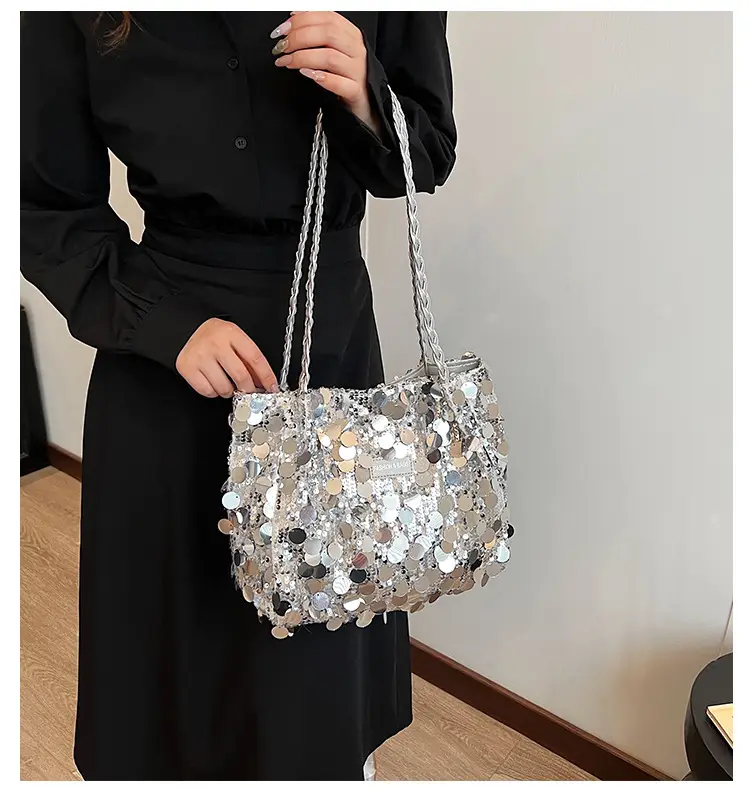 Black Sequin Personalized Shoulder Bag for Women — feature 1
