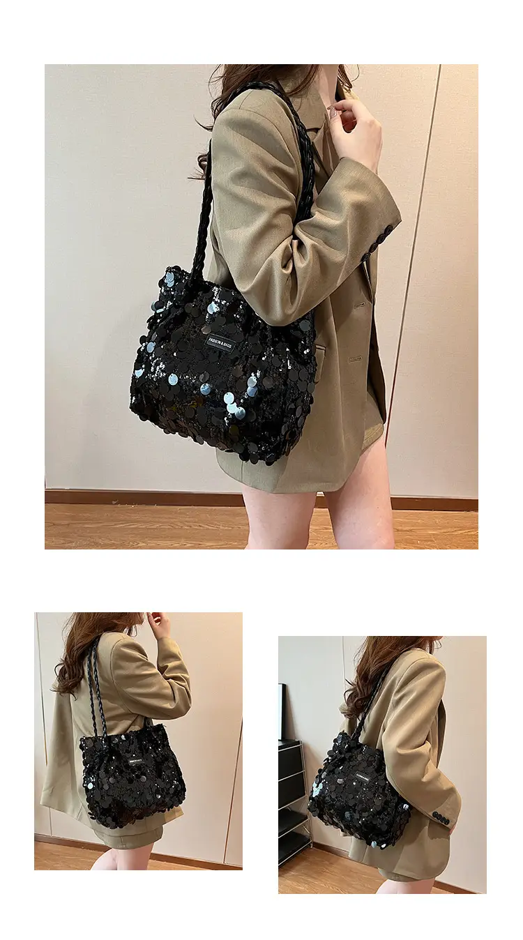 Black Sequin Personalized Shoulder Bag for Women — feature 10