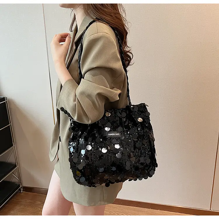 Black Sequin Personalized Shoulder Bag for Women — feature 15