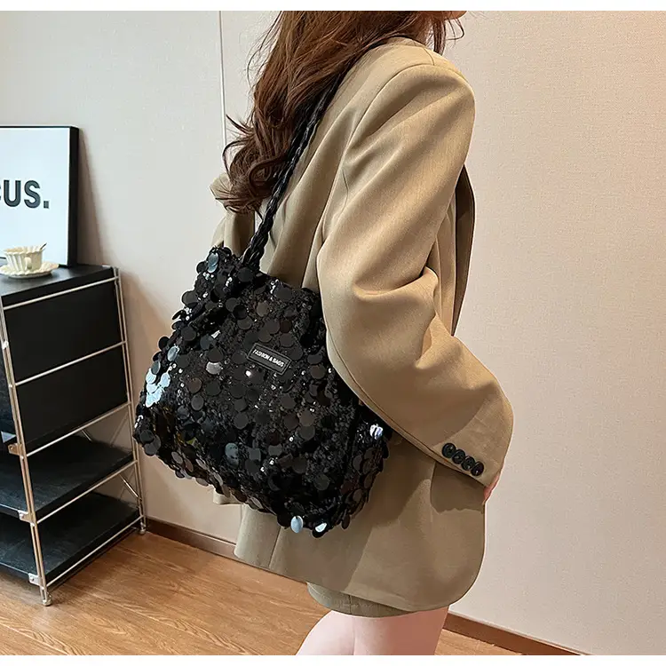 Black Sequin Personalized Shoulder Bag for Women — feature 16