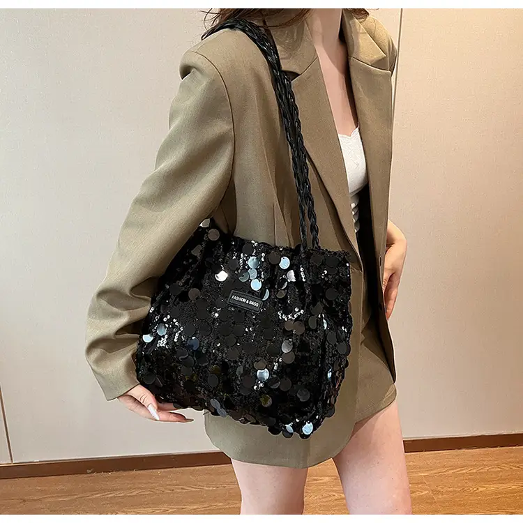 Black Sequin Personalized Shoulder Bag for Women — feature 17