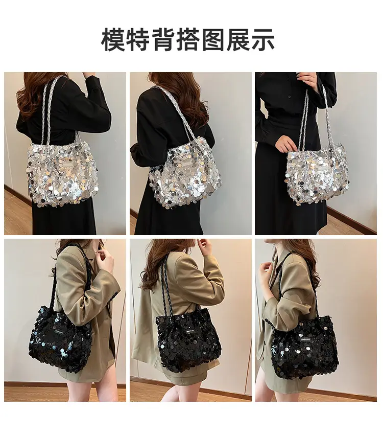 Black Sequin Personalized Shoulder Bag for Women — feature 9