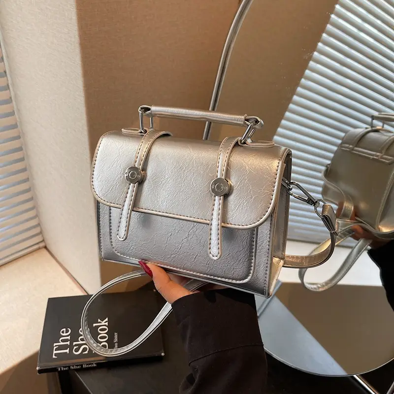 Women's Silver Leather Shoulder Crossbody Bag 2025 - Image 2
