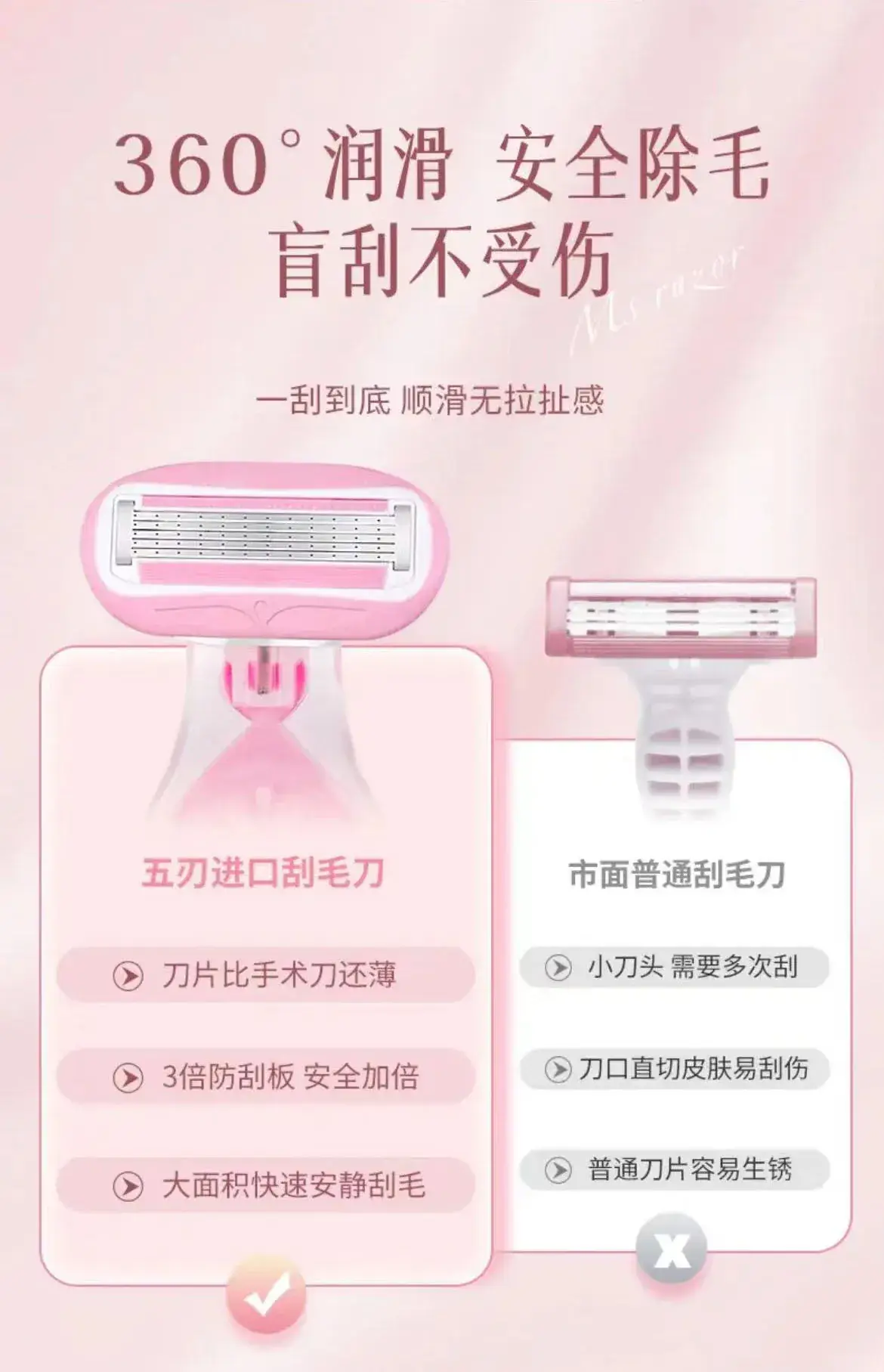 Pink 5-Blade Women's Hair Removal Knife for Armpit & Leg — feature 7