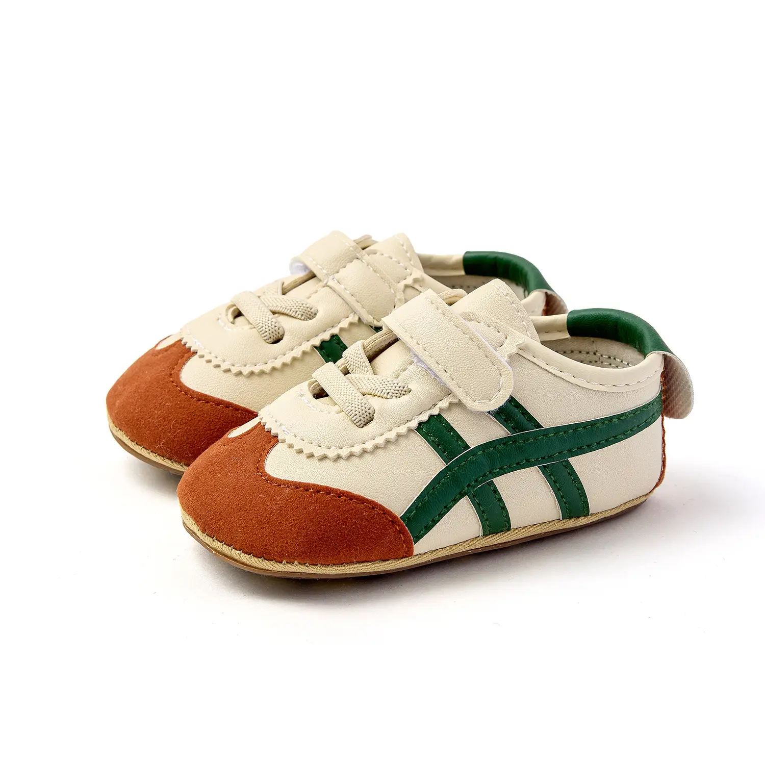Baby Sneakers Beige Blue 6-12M Secure Velcro