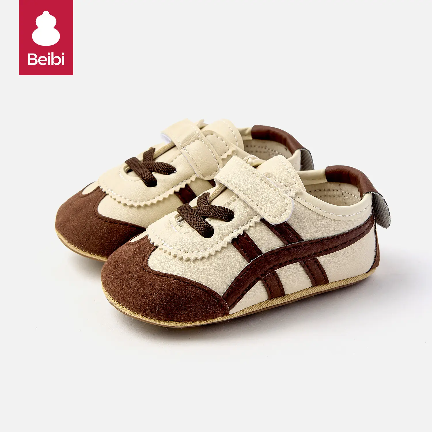 Baby Sneakers Beige Blue 6-12M Secure Velcro