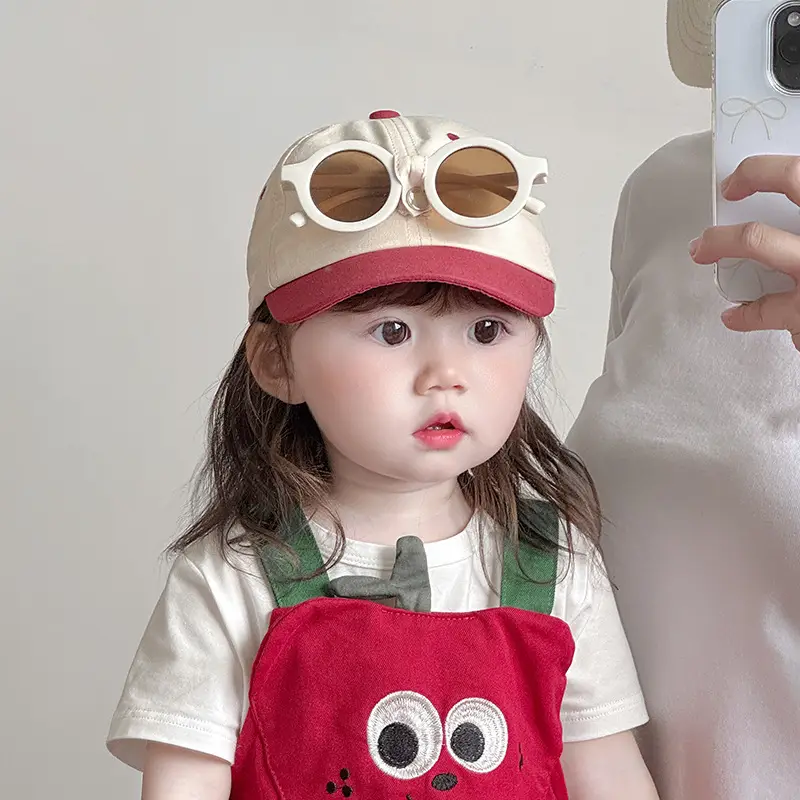 Kids Baseball Cap with Sunglasses Beige Black - Image 9