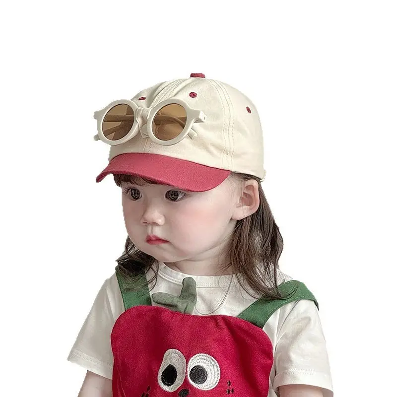 Kids Baseball Cap with Sunglasses Beige Black - Image 10