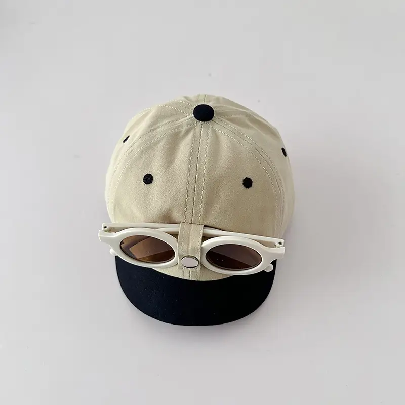 Kids Baseball Cap with Sunglasses Beige Black - Image 3