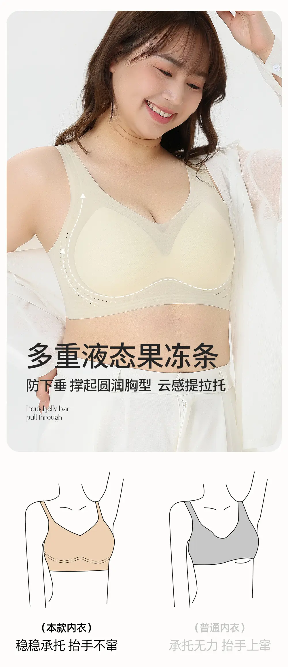 Ultra-thin jelly strip lifting plus size seamless 100.00kg underwear large chest small accessory breast bra non-rimless vest — feature 7