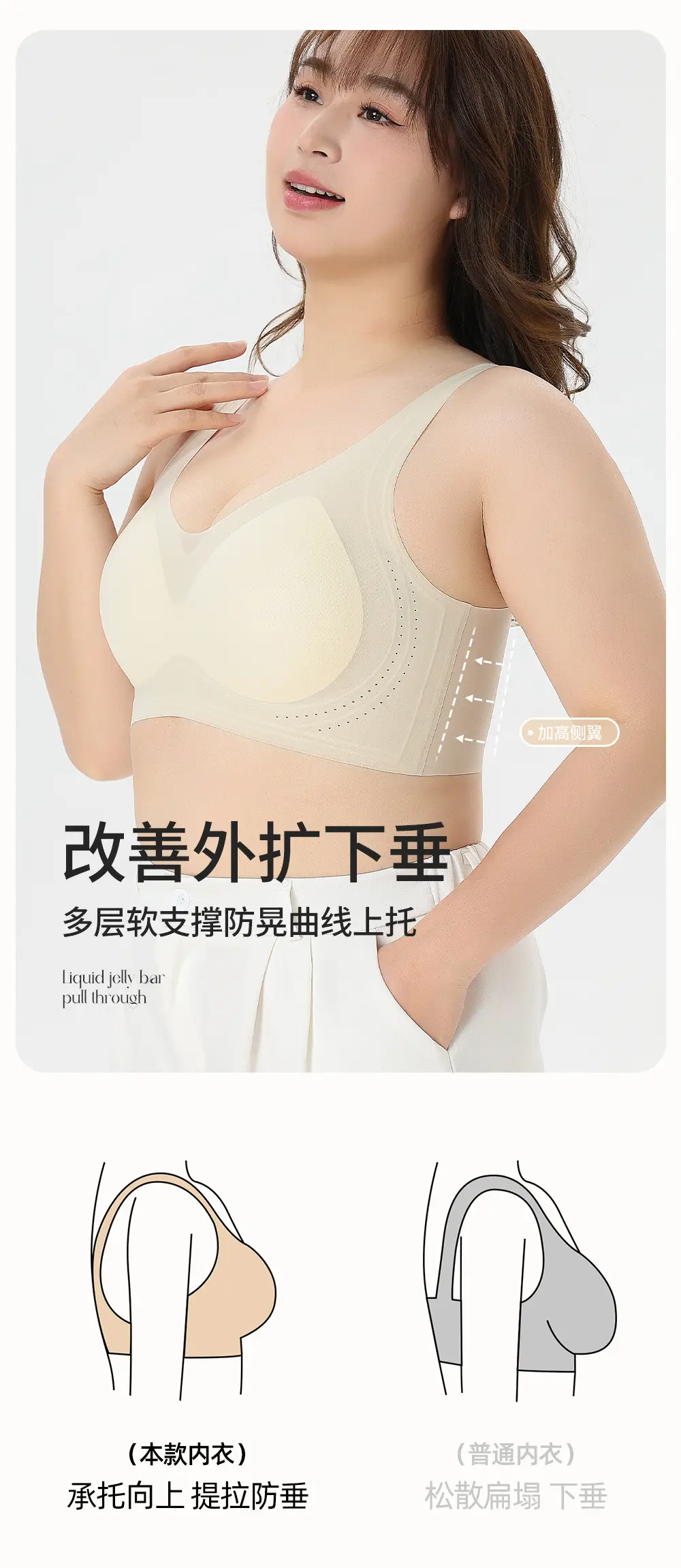 Ultra-thin jelly strip lifting plus size seamless 100.00kg underwear large chest small accessory breast bra non-rimless vest — feature 8