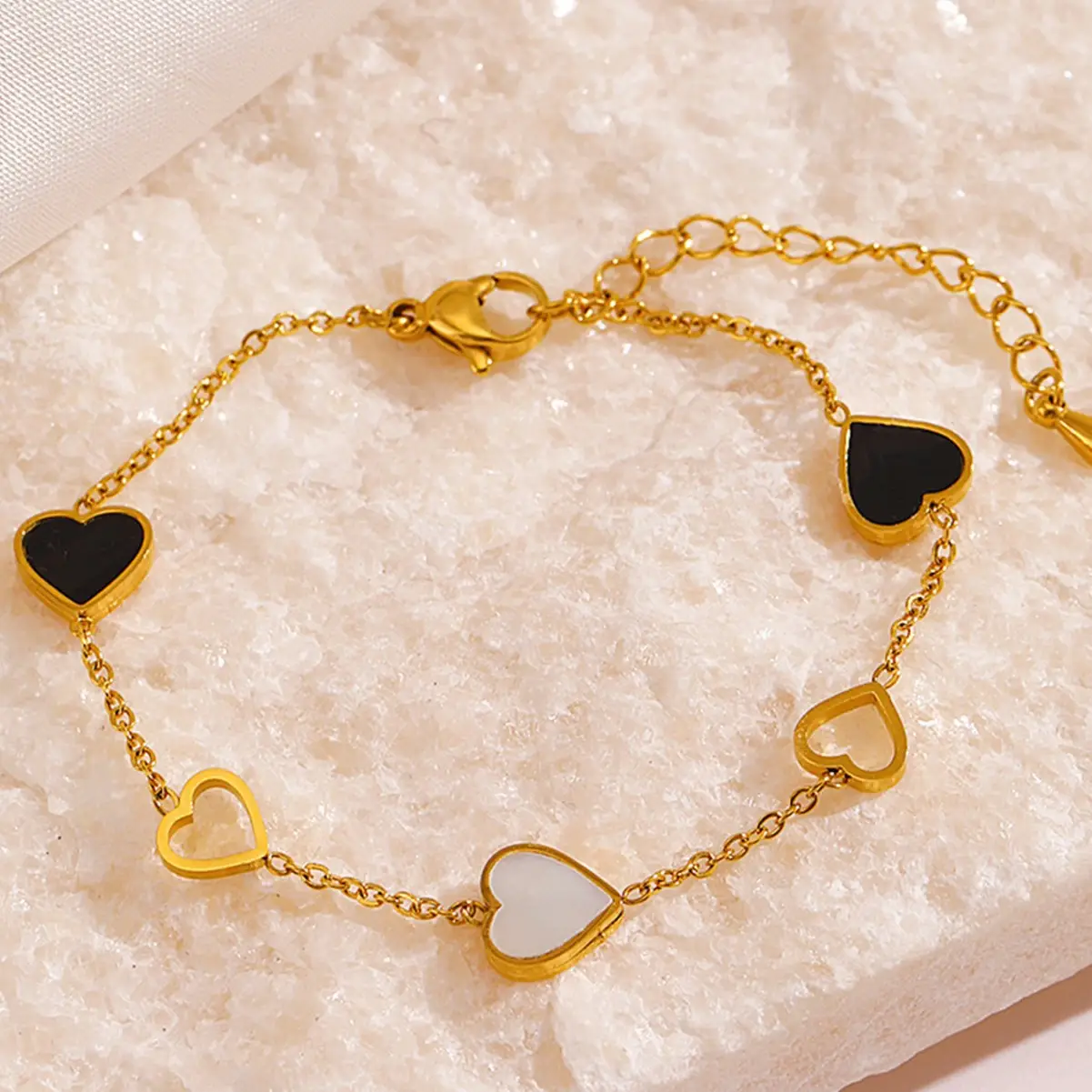 Hollow Heart Titanium Bracelet Gold Tone - Image 3
