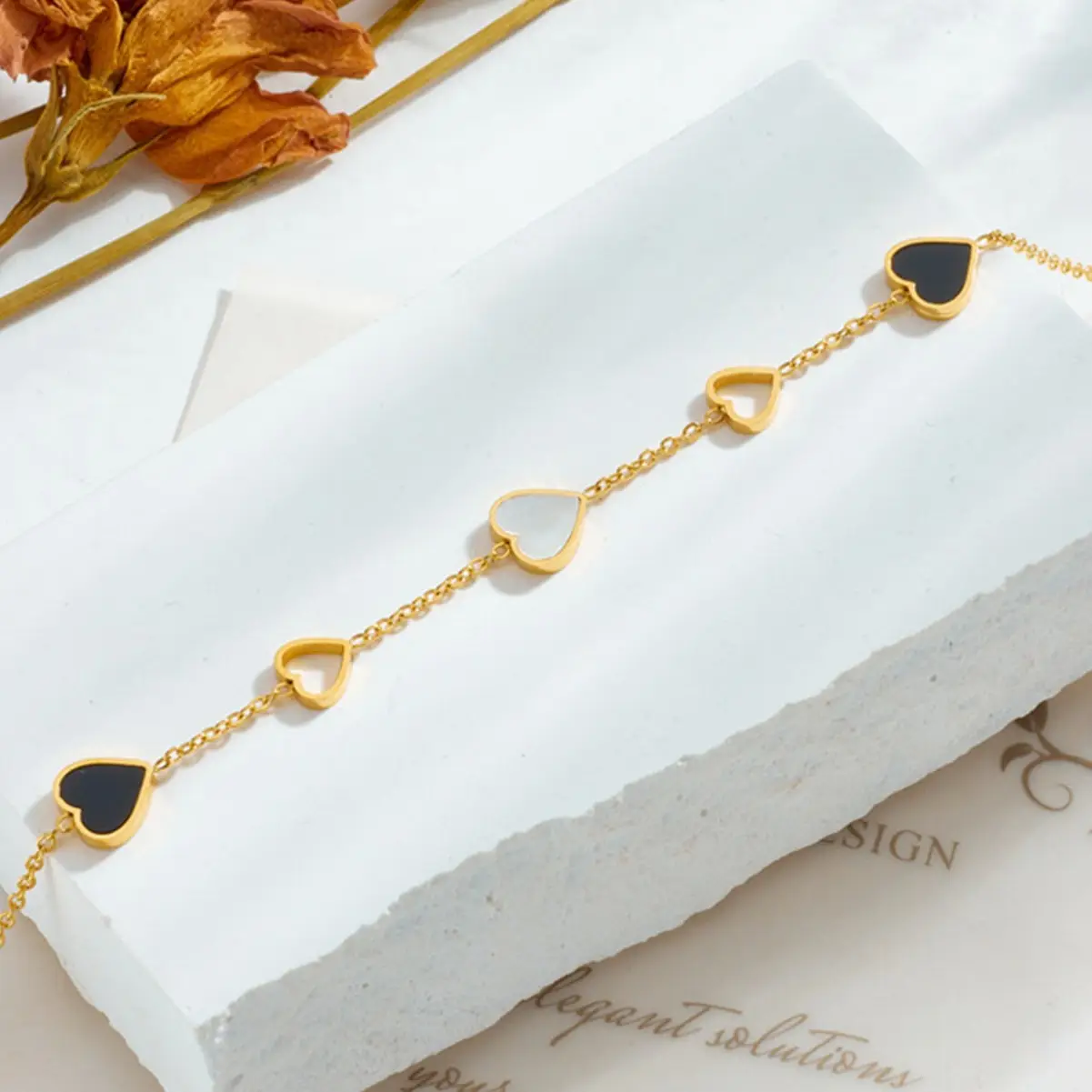 Hollow Heart Titanium Bracelet Gold Tone - Image 4